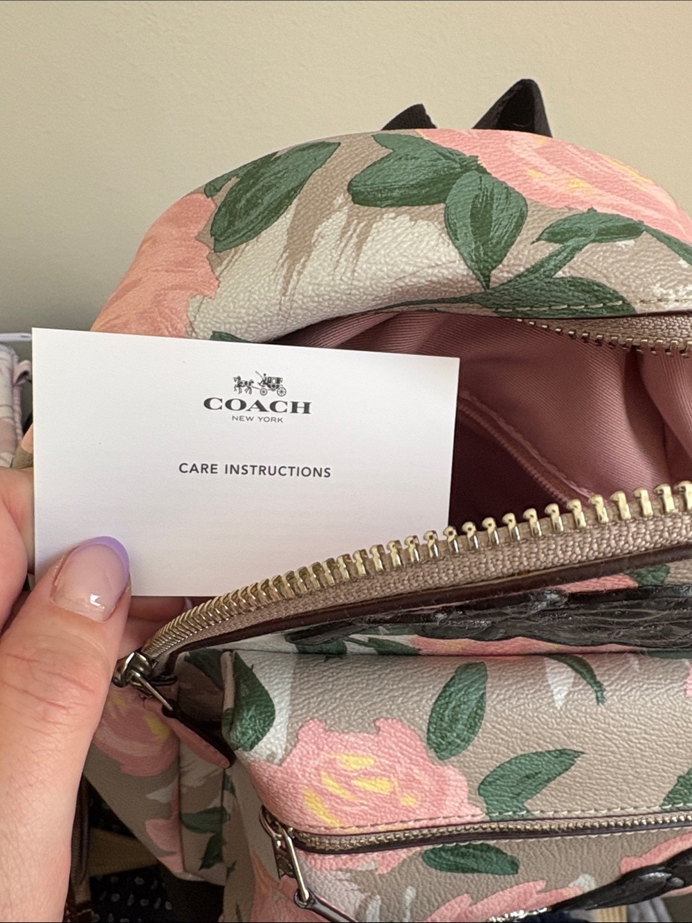 Coach Floral Patch Mini Backpack in Pink, Green, Black - Picture 4 of 7